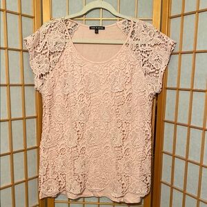 Cable & Gauge Pale Pink Mixed media Lace Top Size XL
